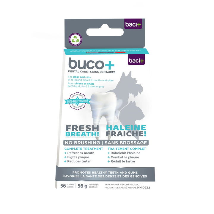 Supplément Buco+ pour une haleine fraîche et des dents saines, chiens et chats de plus de 15 kg