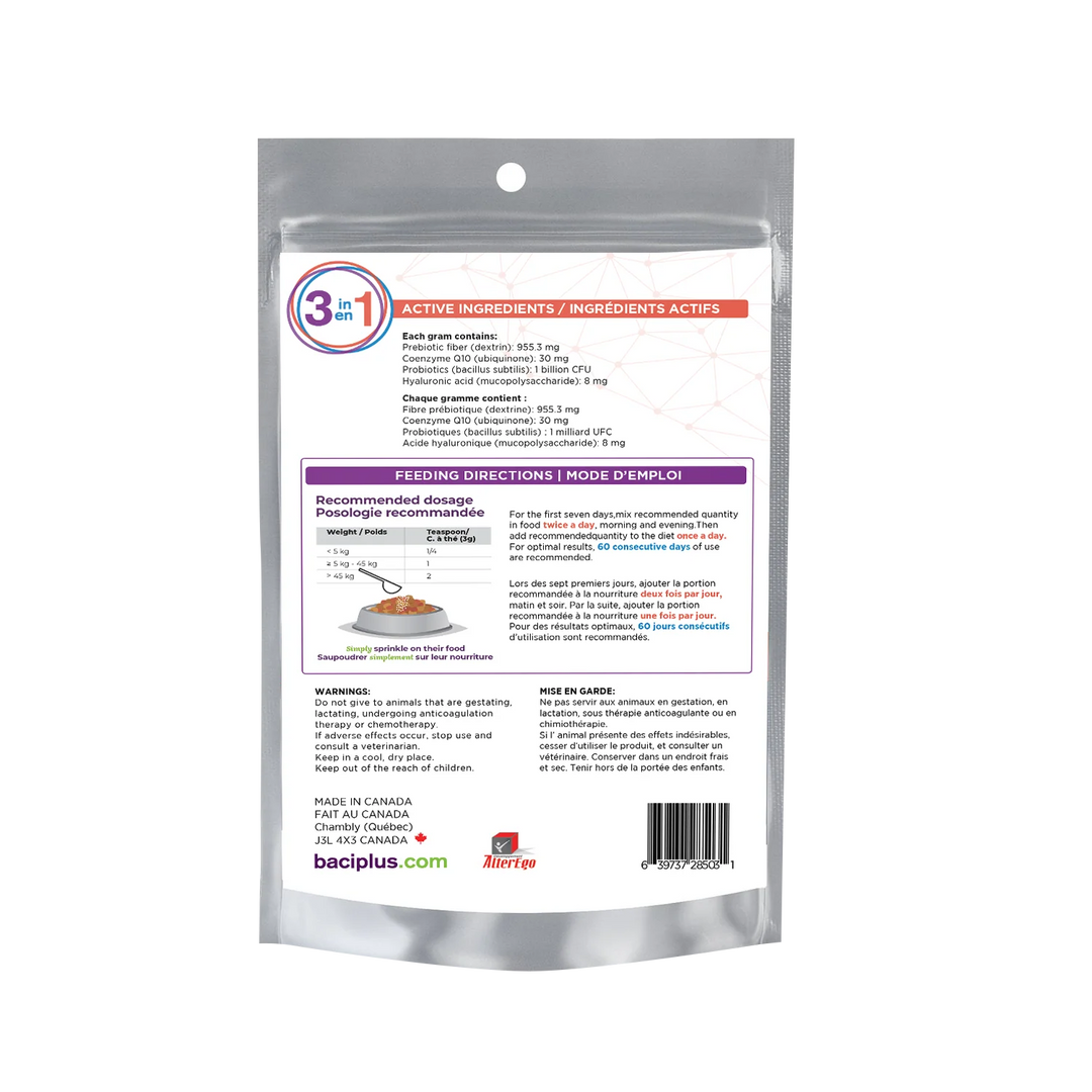 Supplément 3 en 1 pour la santé articulaire, cardiaque et intestinale des chiens adultes et âgés