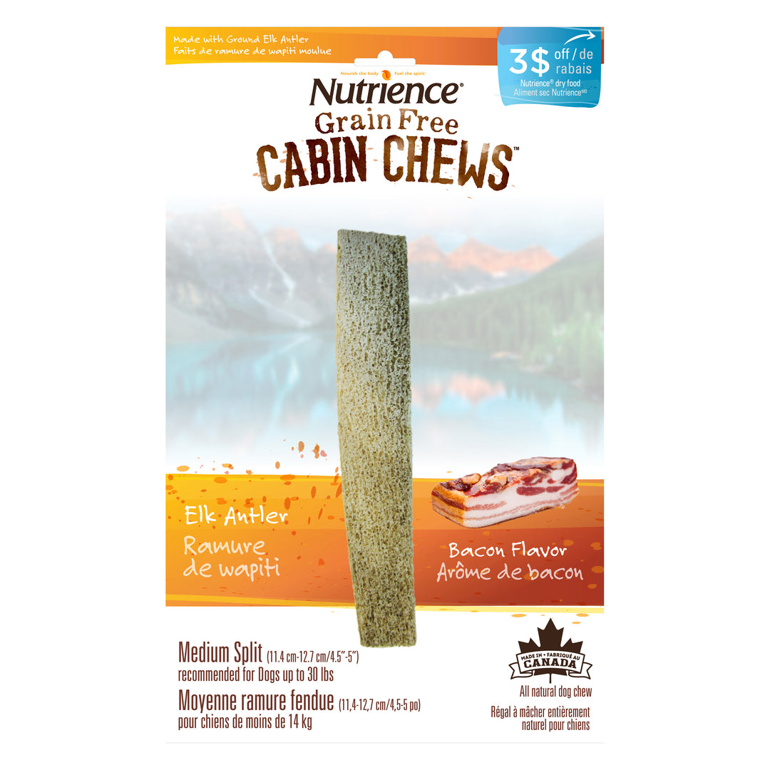 Nutrience Cabin Chews de Wapiti Fendue à Mâcher Chien Bacon Moyenne